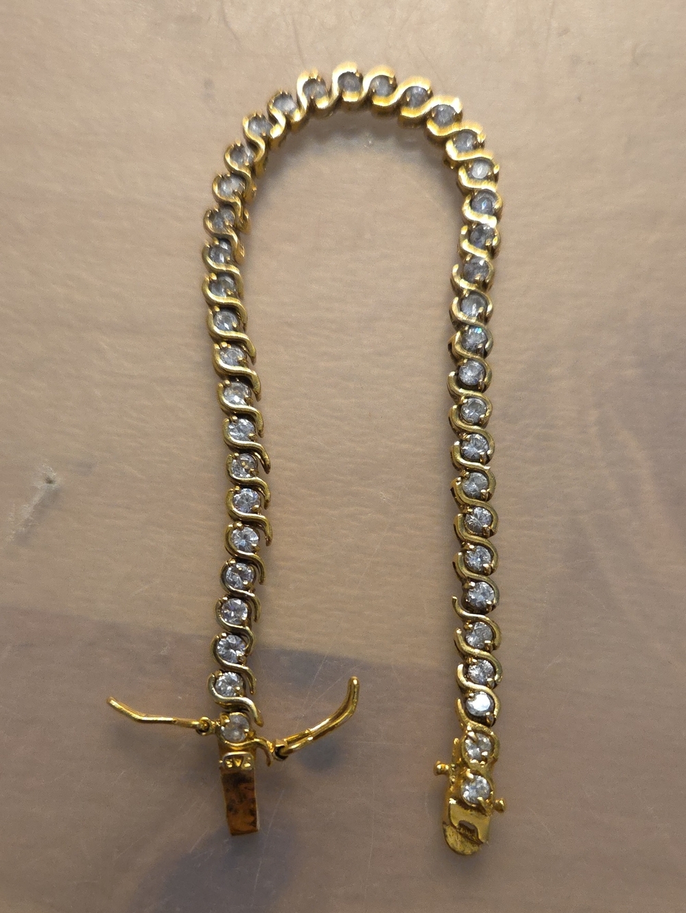 FAS 925 Gold Over Sterling Silver Clear Stone Wave Tennis Bracelet